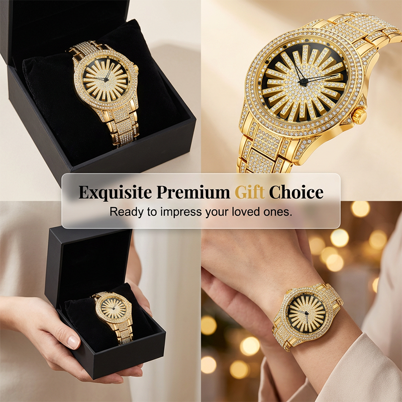 Men's Iced-Out Watch with Rotating Dial ‚Äì Sparkling Crystals, Precise Quartz & Butterfly Clasp