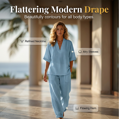 üì¢üì¢40% OFF !! ‚è∞Women's Casual V-Neck Top and Wide-Leg Trousers Setüëöüëñ
