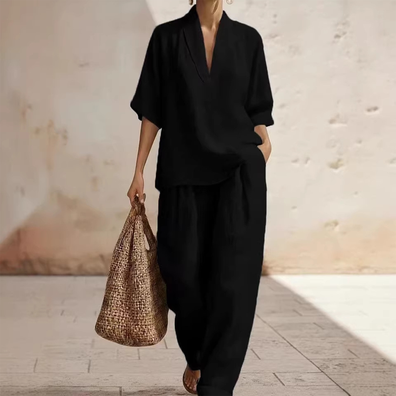 üì¢üì¢40% OFF !! ‚è∞Women's Casual V-Neck Top and Wide-Leg Trousers Setüëöüëñ