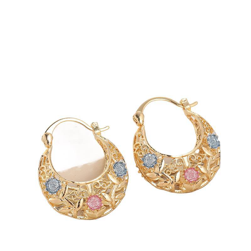 üì¢üì¢30% OFF !! ‚è∞ Gold-Plated Crescent Hoop Earrings with Enamel Flowers