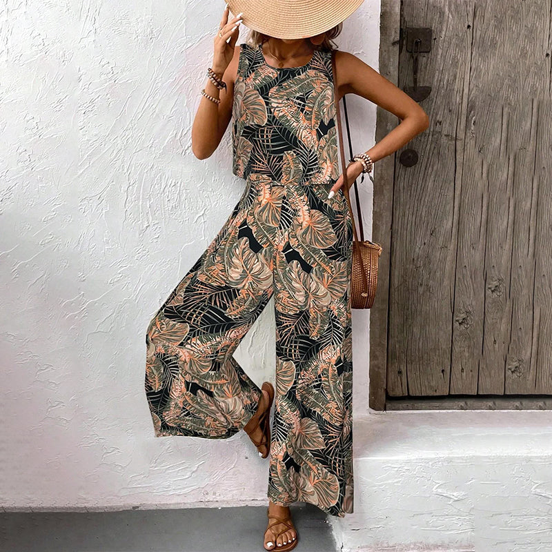 üì¢üì¢30% OFF !! ‚è∞ Women's Printed Sleeveless Top & Wide-Leg Pants Set ‚Äì Flowy & breathable ‚Äì Perfect for summer, beach or resort wear ‚Äì effortless chic üå∏