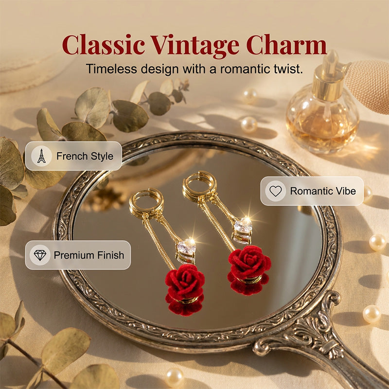üì¢üì¢40% OFF !! ‚è∞French Vintage Red Rose Dangle Earrings