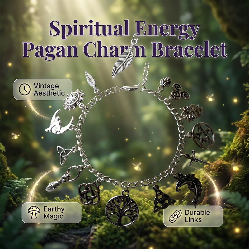 üìø LIMITED-TIME 30% OFF! ‚ú® Vintage Pagan Charm Bracelet ‚Äì Spiritual Symbols, Antique Silver, Bohemian Style üåô