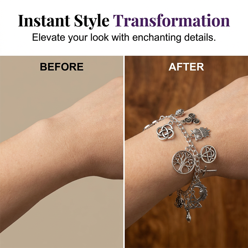 üìø LIMITED-TIME 30% OFF! ‚ú® Vintage Pagan Charm Bracelet ‚Äì Spiritual Symbols, Antique Silver, Bohemian Style üåô