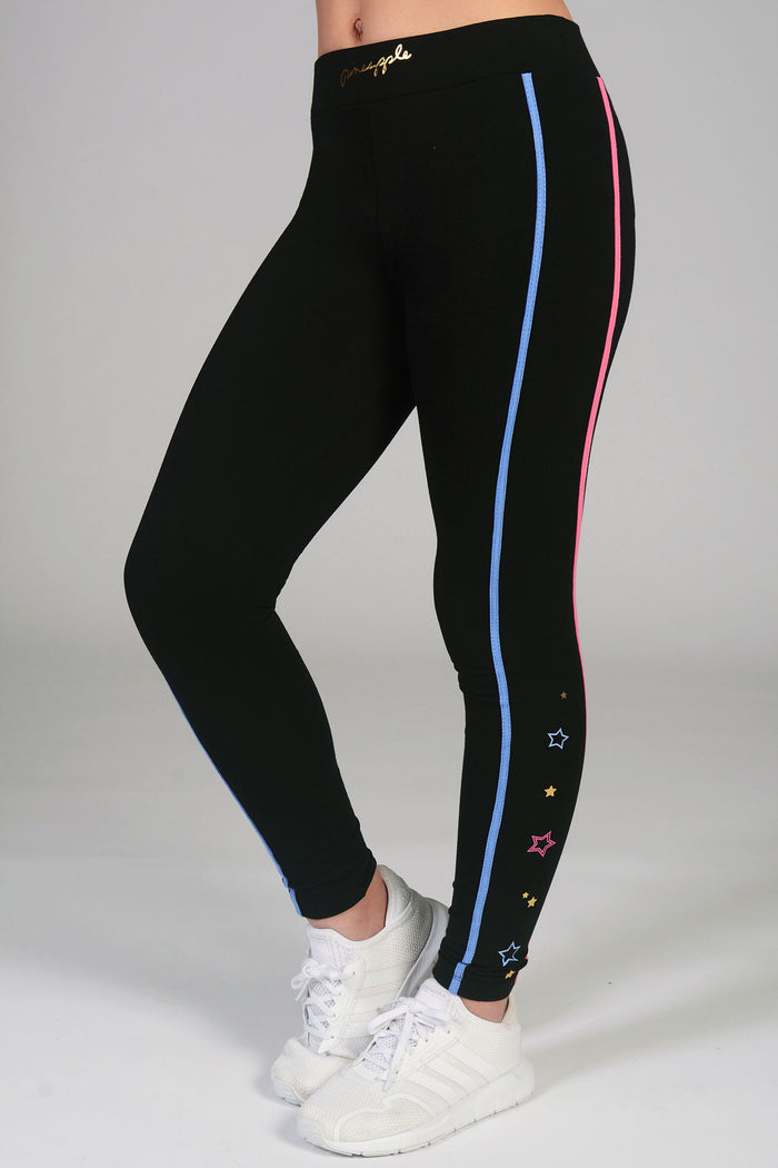 Pineapple black leggings for girls with star print and colourful piping
