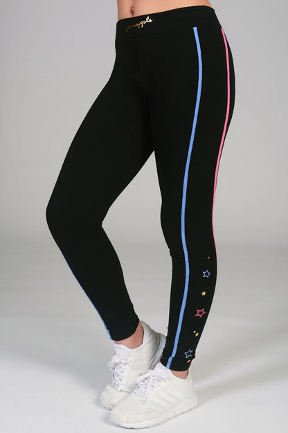 Pineapple black leggings for girls with star print and colourful piping