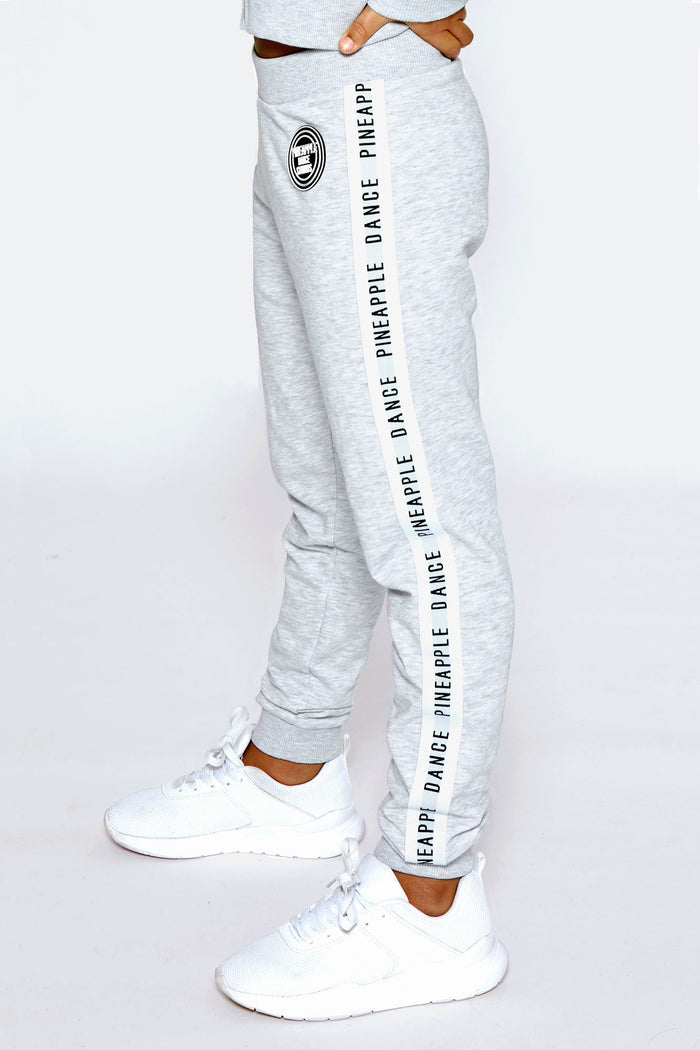 Girl wearing Pineapple Grey Marl Stripe Jacquard Joggers