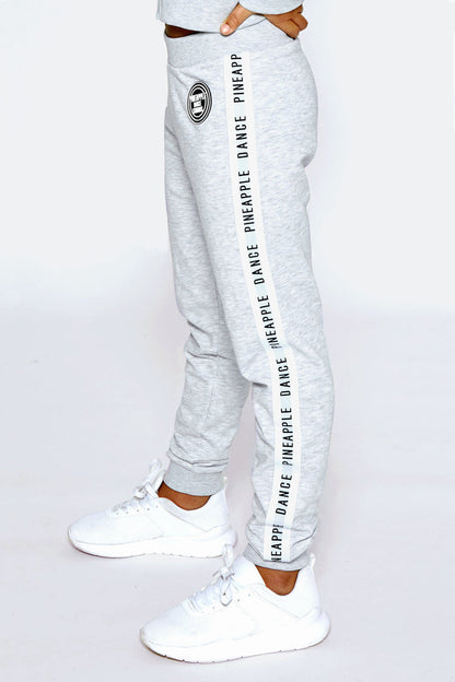 Girl wearing Pineapple Grey Marl Stripe Jacquard Joggers