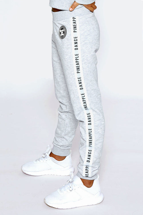 Girl wearing Pineapple Grey Marl Stripe Jacquard Joggers