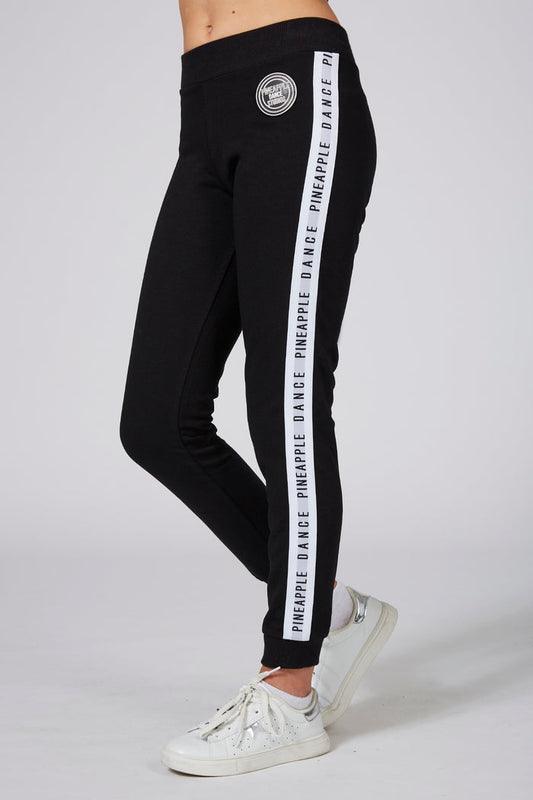 Girl wearing Pineapple Stripe Jacquard Black Joggers