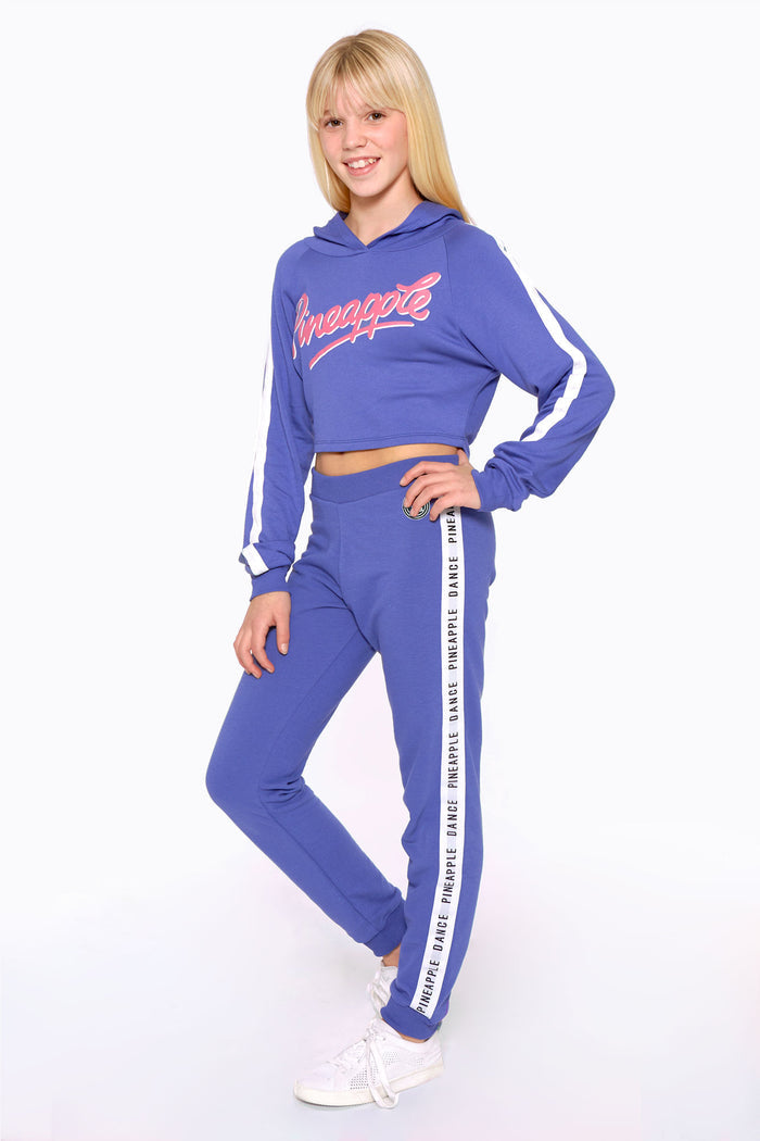Girl wearing Blue Denim Stripe Jacquard Joggers
