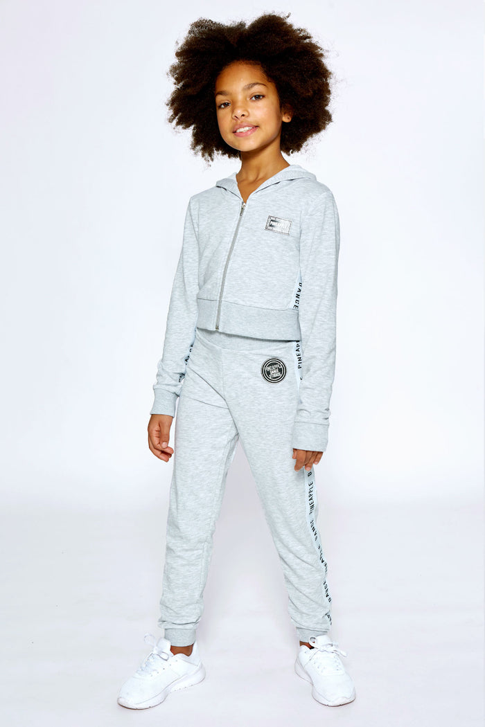 Girl wearing Grey Marl Stripe Jacquard Joggers