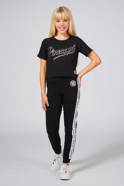 Girl wearing Stripe Jacquard Black Joggers
