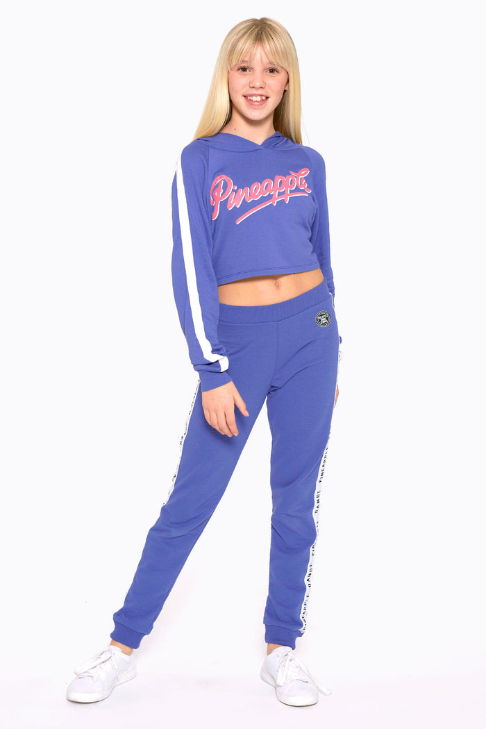 Girl wearing Pineapple Blue Denim Stripe Jacquard Joggers