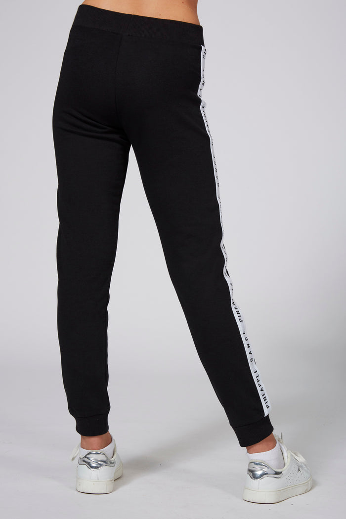 Girl wearing Pineapple Stripe Jacquard Black Joggers
