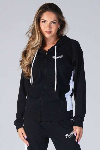 Woman wearing Pineapple black Stripe Zip Hoodie