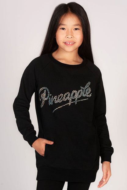 Pineapple oversized black sweat top for girls with studs across the chest.