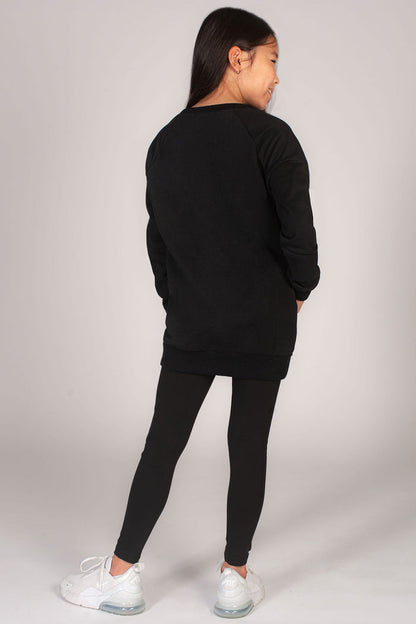 Basic black stud logo longline sweat top for girls by Pineapple Dance Studios