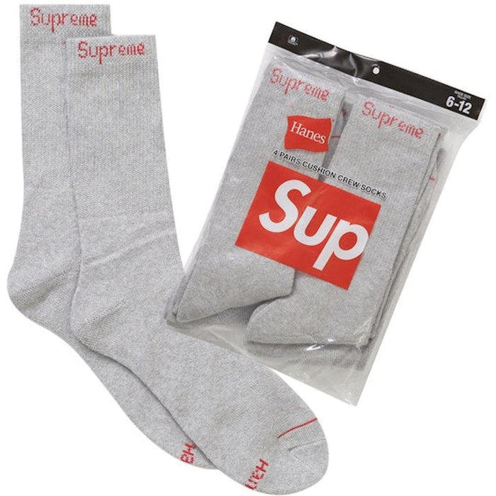 Supreme Hanes Crew Socks (4 Pack) Heather Grey
