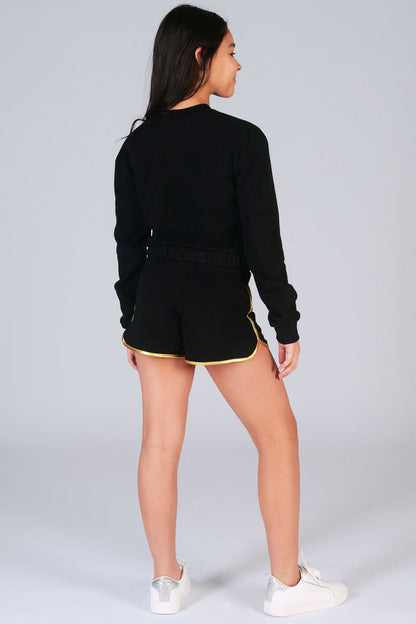 black shorts for girls and matching black sweater