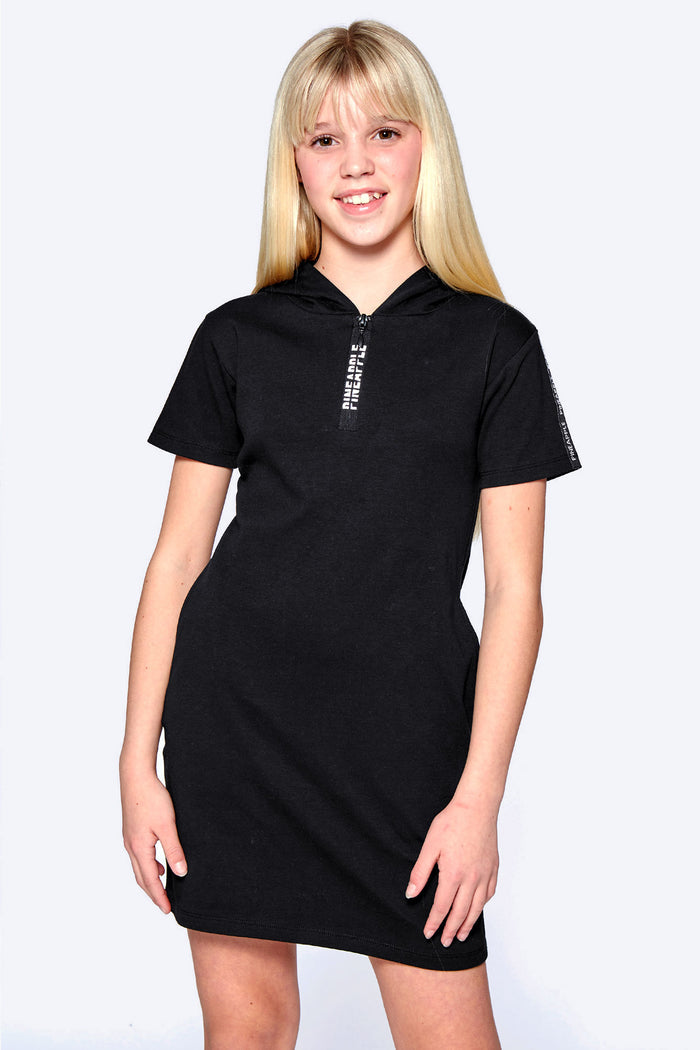Girl wearing Pineapple Black T-Shirt Hoodie Dress