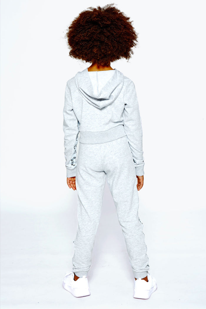 Girl wearing Pineapple Grey Marl Tape Zip Hoodie