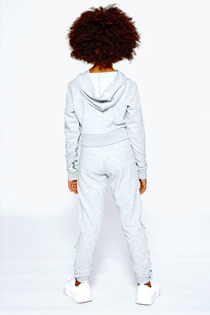 Girl wearing Pineapple Grey Marl Tape Zip Hoodie