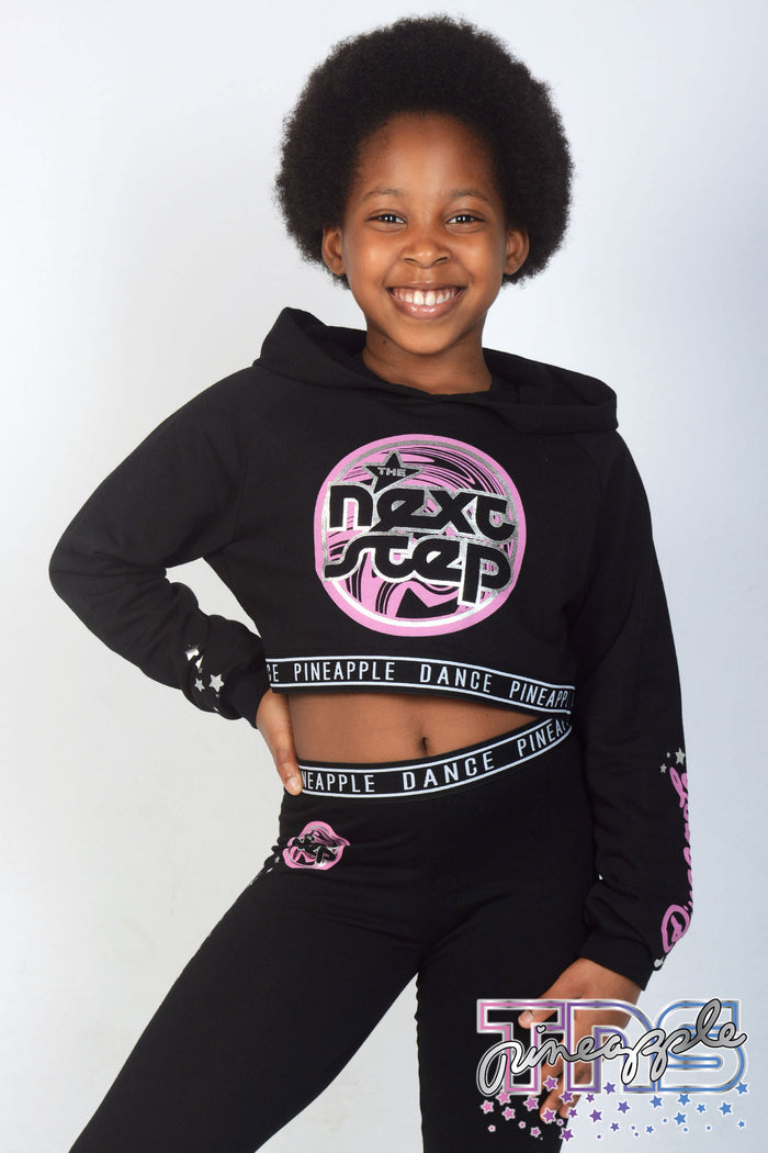 Girl wearing Pineapple Black TNS Crop Hoodie