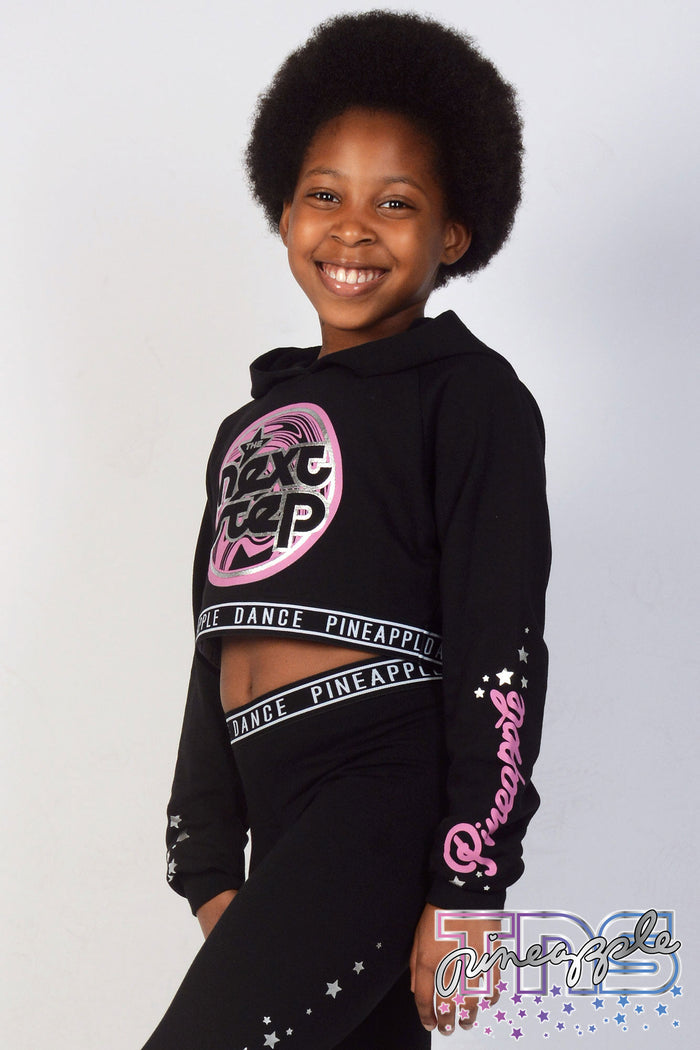 Girl wearing Black The Next Step Crop Hoodie