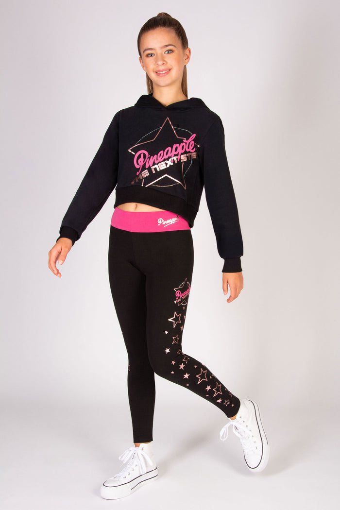 Black TNS x Pineapple kids' hoodie with large The Next Step print at the front with diamanté detail.