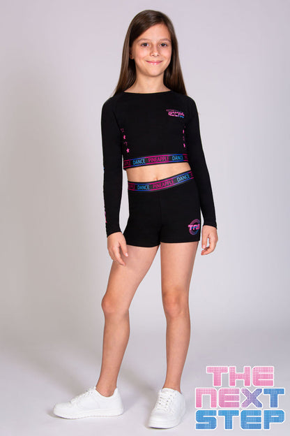 Girls' black shorts and crop top set inspired by The Next Step TV series and Pineapple