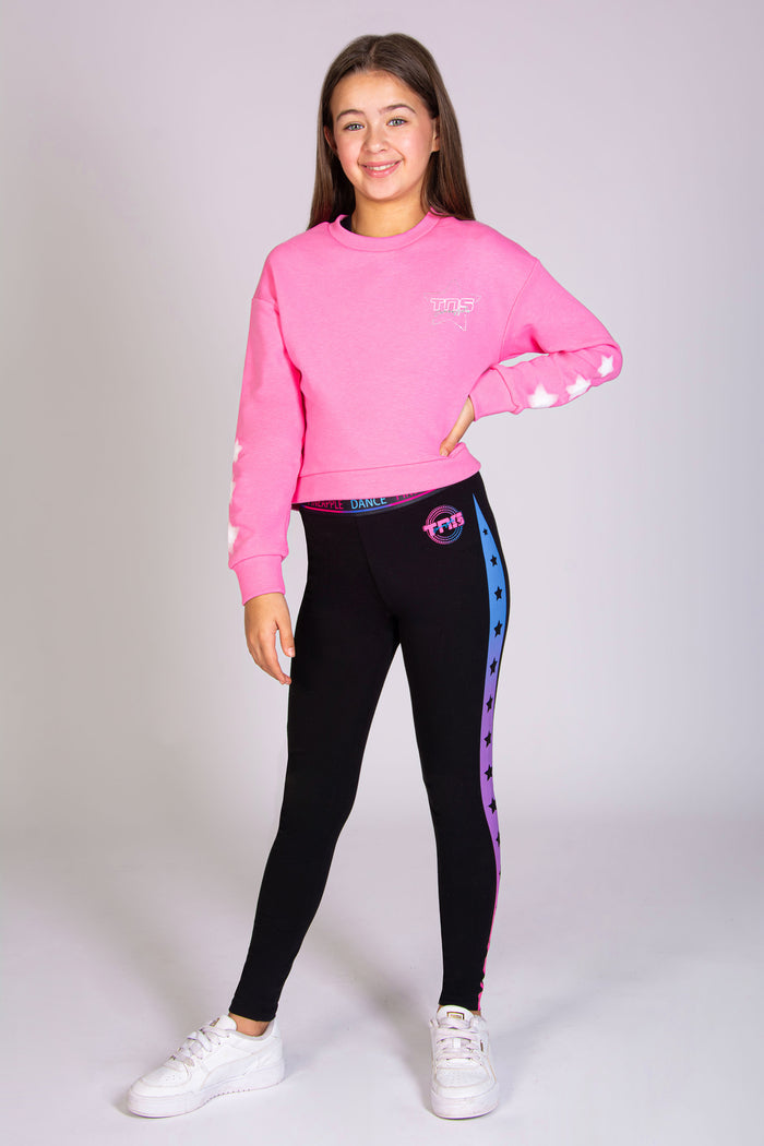 Pineapple x The Next Step sweater in pink for girls with diamanté and stars along the sleeves.