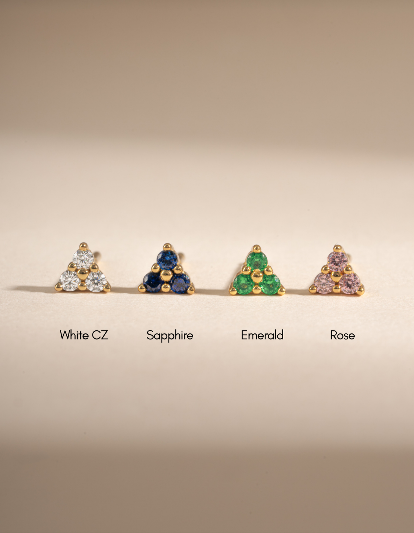 Tiny Emerald 3 Stone Studs
