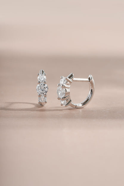 Three Stone Huggie Hoops