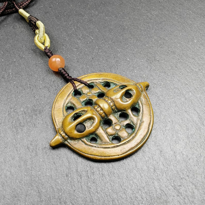 Tibetan talisman - Vajra Amulet - Dorje Pendant Badge - Tibetan Buddhist amulet, front view