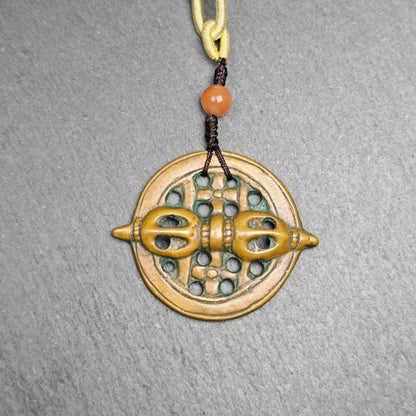 Tibetan talisman - Vajra Amulet - Dorje Pendant Badge - Tibetan Buddhist amulet, detailed view