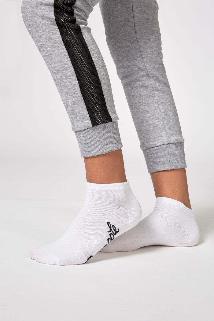 Woman wearing White Ankle Socks with Logo