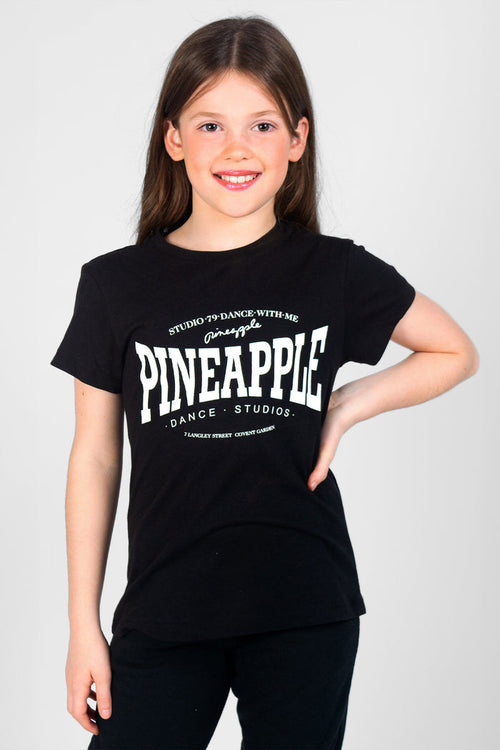 Girl's black t-shirt with 'survival of the fittest' logo chest print.