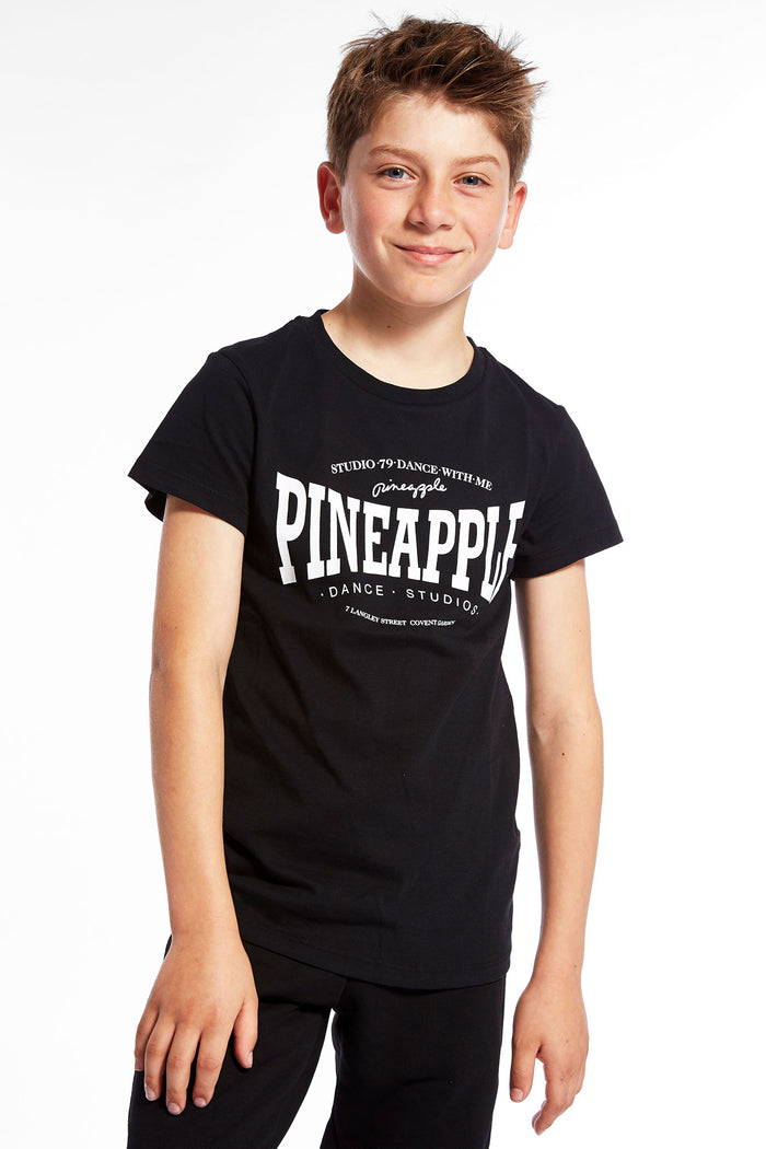 Boy wearing black Unisex Pineapple Dance T-Shirt