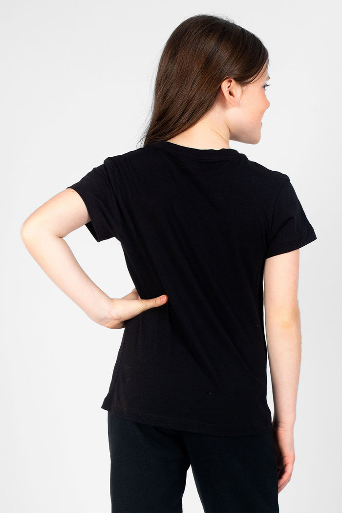 Girl's black t-shirt by Pineapple Dance Studios.
