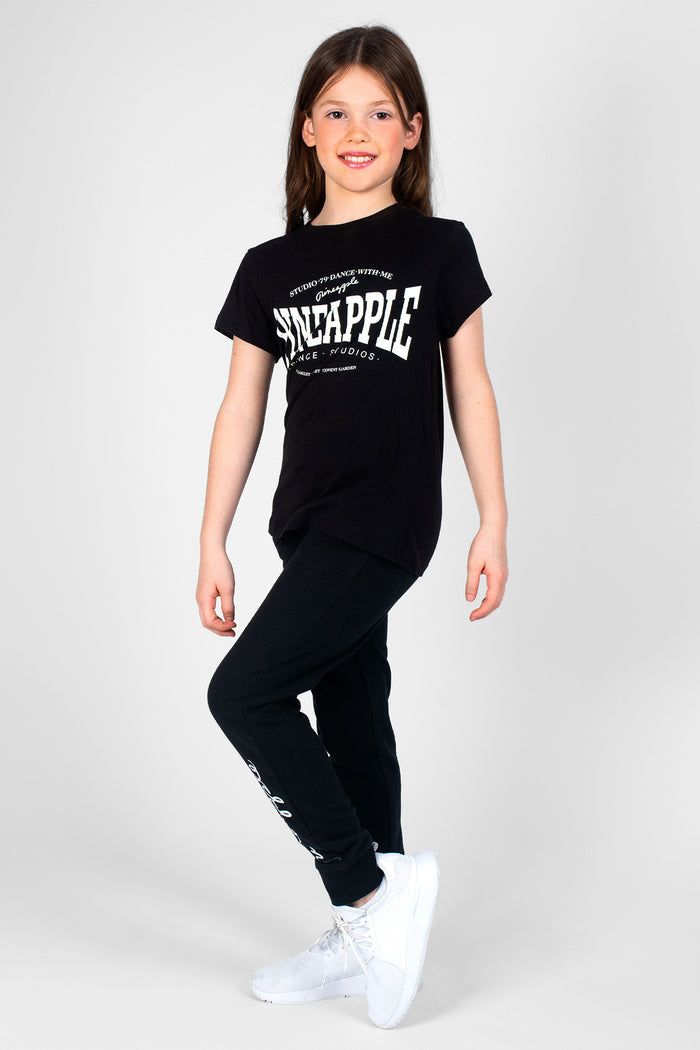 Black Pineapple dance t-shirt for kids in Unisex style.