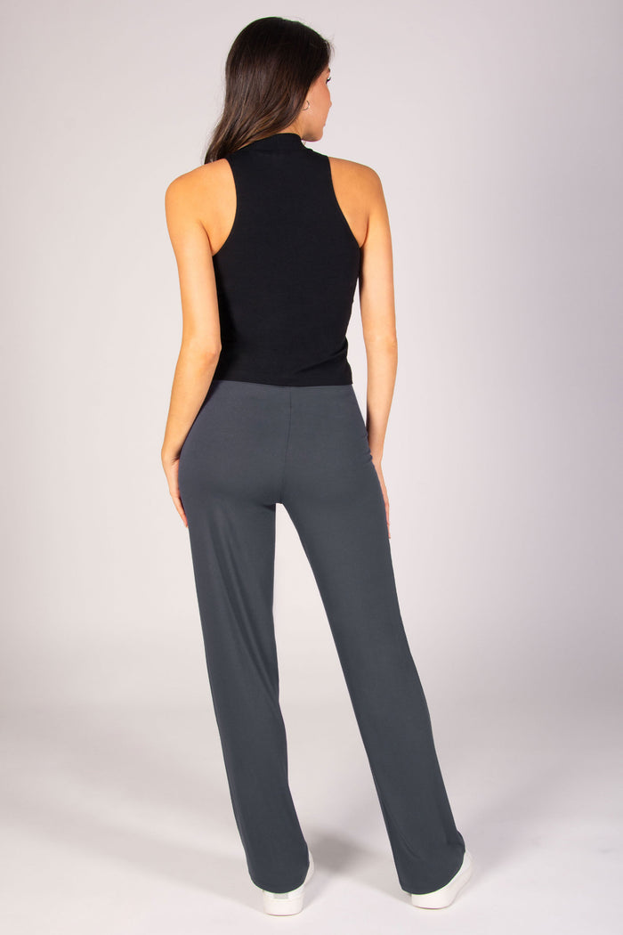 Women's charcoal viscose jersey trousers with ultra soft draping fabric and elasticated waistband