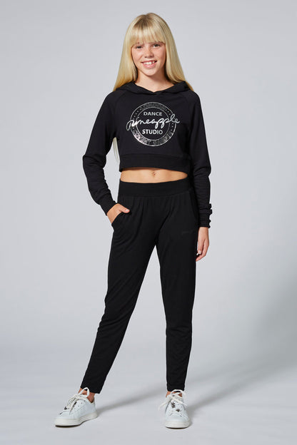 Girl wearing Black Viscose Trousers
