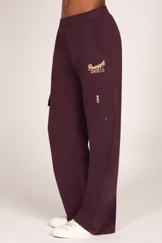 Maroon brown dance trousers with cargo pockets on a white background