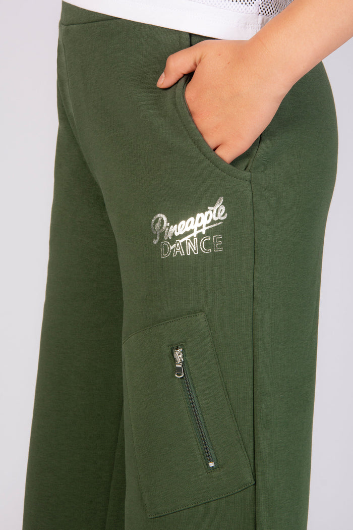 Khaki trousers with pockets and Pineapple Dance Studios logo for kids