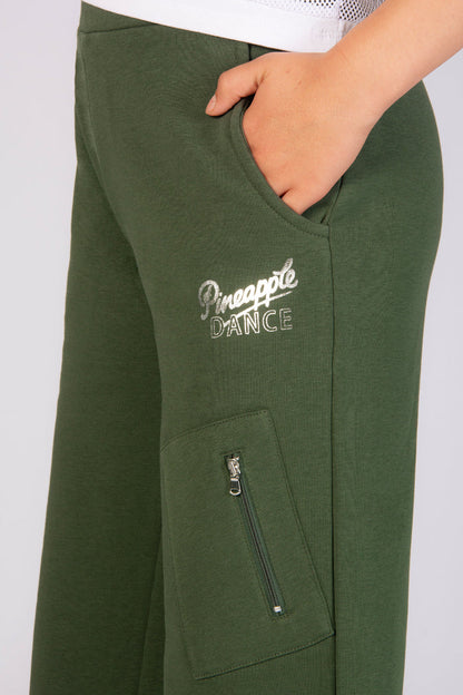 Khaki trousers with pockets and Pineapple Dance Studios logo for kids