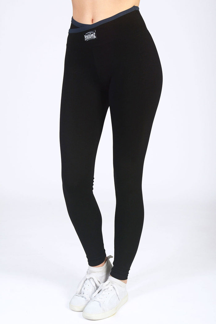 Women's black leggings with charcoal wrap waist band